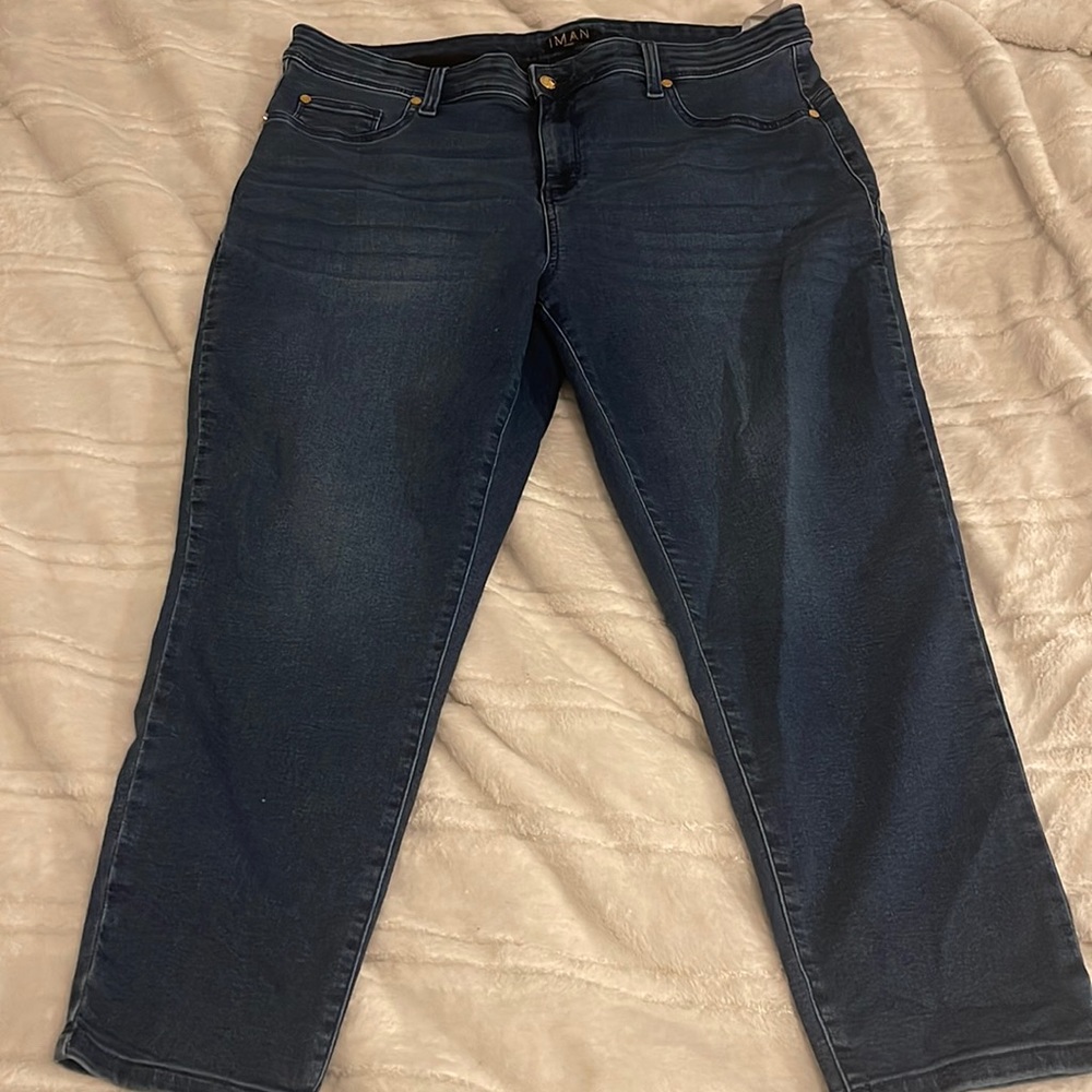 Iman size 18 SUPER cute jeans. Small pockets for booty lift, control waist